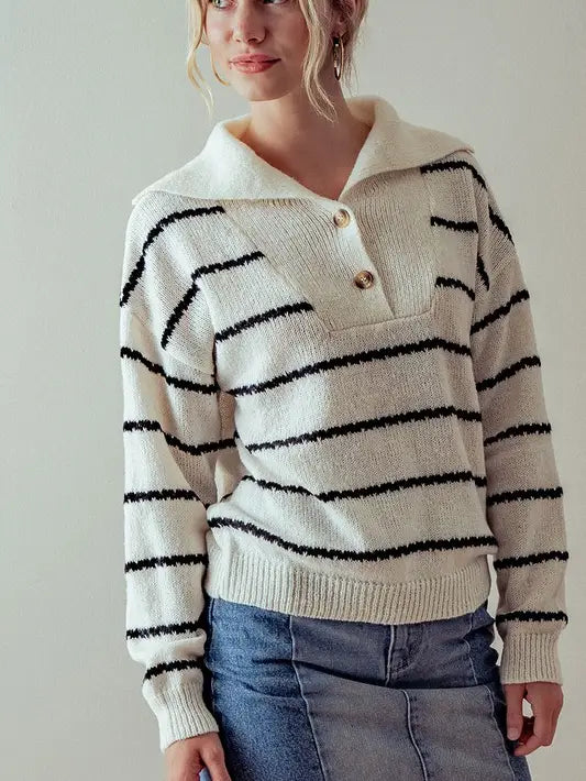Taylor Shawl Collar Striped Knit Sweater Top