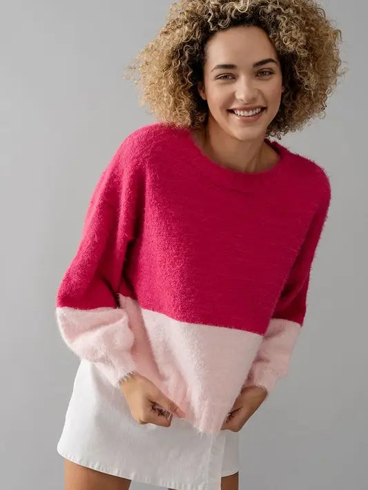 Lisa Fuzzy Texture Rib Knit Sweater